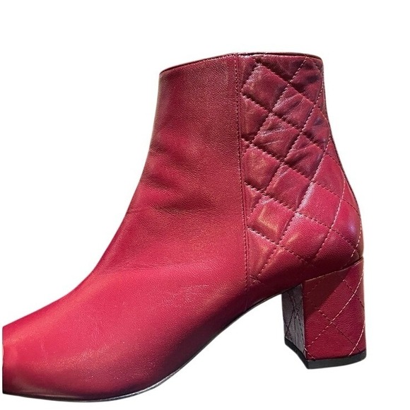 Russell Bromley Shoes - Russell Bromley Burgundy Quilted Leather Pointed Block Heel Ankle Boots Size 7